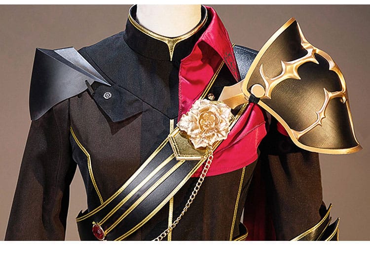 衣襟の装飾ディテール（青柳冬弥 シュヴァリエ・ノワール／縁取り・金具の意匠）