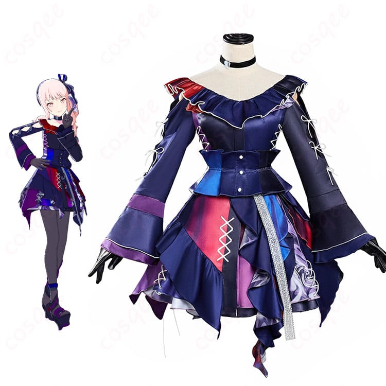 暁山瑞希 knitting colors コスプレ衣装のモデル着用全身写真。ワンピースとコルセットのシルエットが分かる正面カット。