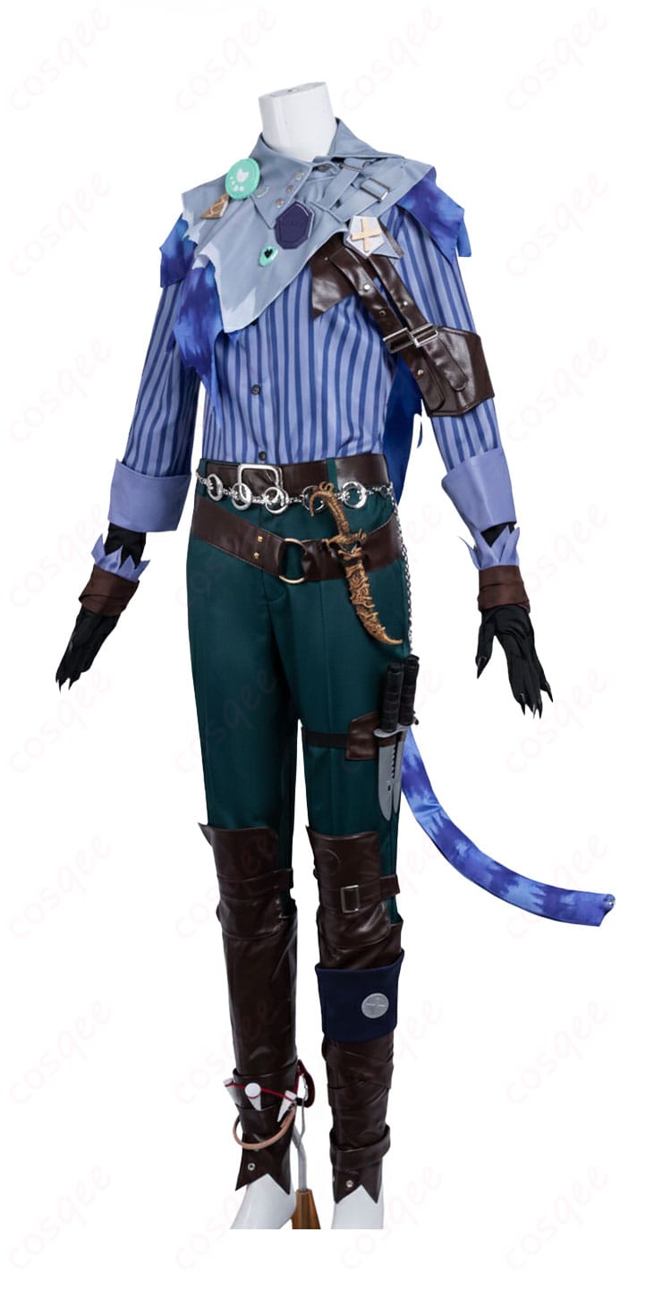 第五人格 人形師 マティアス・チェルニン衣装 正面。トップスとズボン、ストールのレイヤー構成とバッジ位置が分かる。