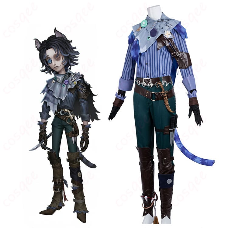 第五人格 人形師 マティアス・チェルニン「境界の狭間にて」モデル着用全身。ストールと腕章、レッグカバーまで揃ったハンター衣装の雰囲気が伝わるカット。