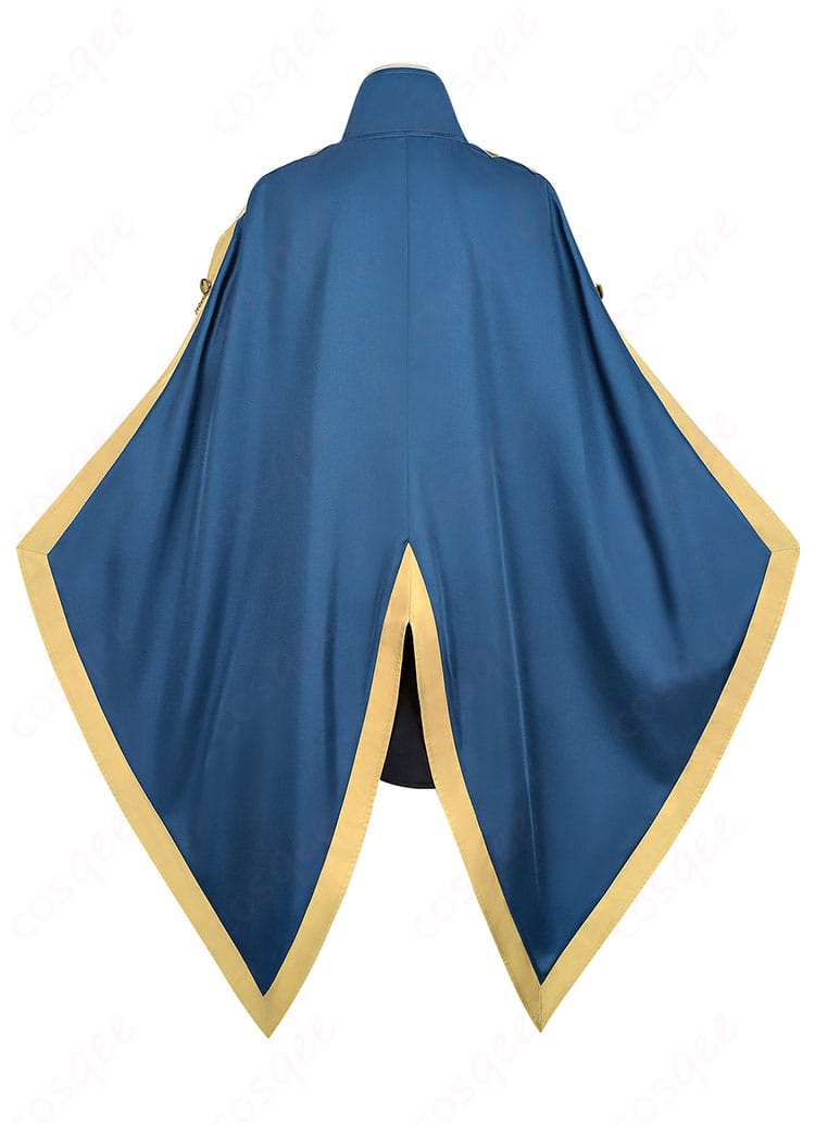 ジェニエ・コース衣装の背面。マントの丈感とドレープ、背中のラインを確認できるアングル。