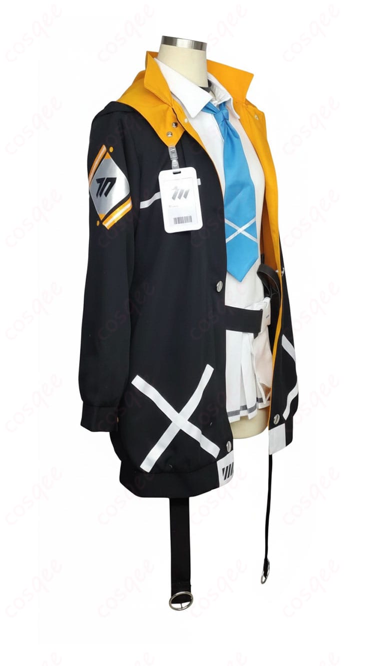 音瀬コタマ衣装の右側面図。コートのサイドラインとベルト周りの納まり、横からのバランスが見える。