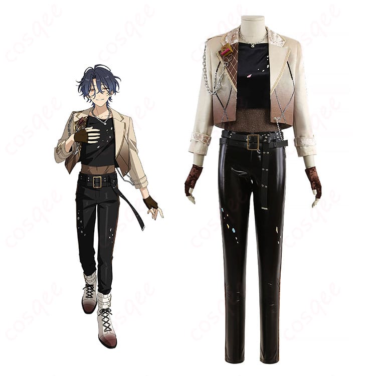 モデル着用の『あんさんぶるスターズ！！』クール系アイドル制服コスプレ一式。コート・ベスト・パンツの全身コーデがわかる写真