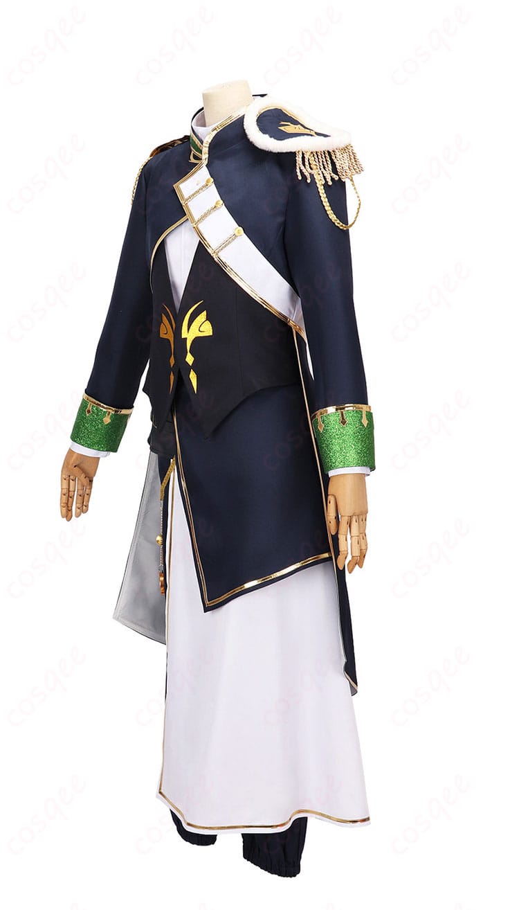 左側面画像。肩から裾への落ち感と腰布の見え方を捉えた、にじさんじ オリバー・エバンス 共通衣装コスプレ。