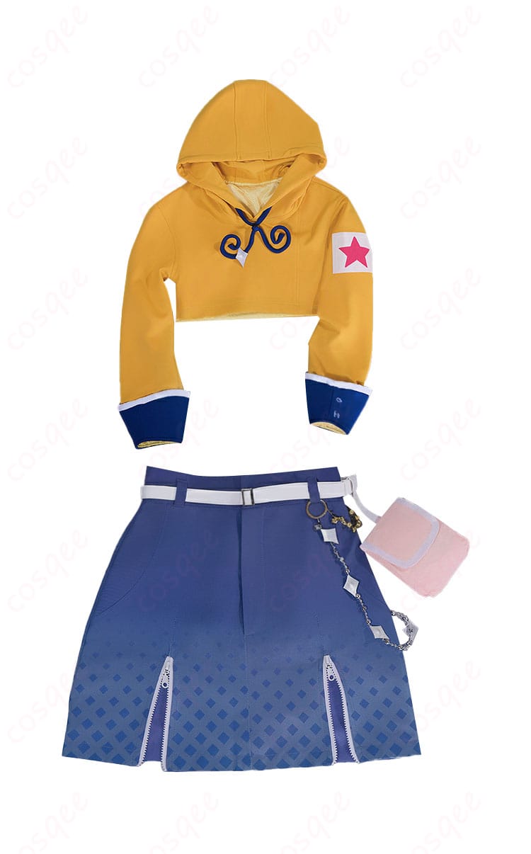 小豆沢こはね めめっち風ぐるぐる コスプレ衣装の正面全体写真。トップスとスカートのシルエットとセット構成が確認できるカット。