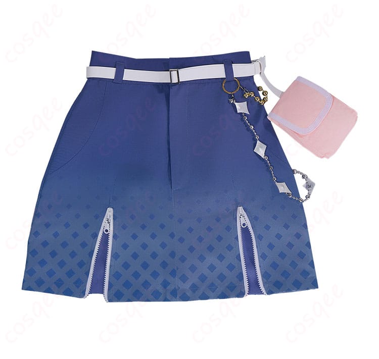 スカート部分の装飾ディテール。腰飾りやベルトとのバランス、ステージ映えを意識した質感が伝わるクローズアップ。