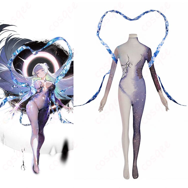 勝利の女神：NIKKE ナユタ「無為」コスプレ衣装の正面全身。レオタードと耳飾りのシルエットが分かる構図