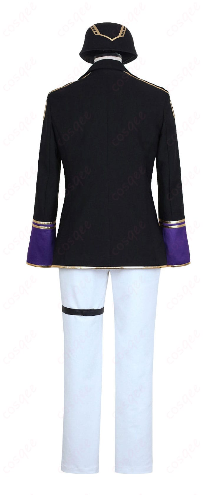 シルバー 馬術部クラブウェアの背面全体。コートの後ろ姿と裾ライン、ベルトの見え方。