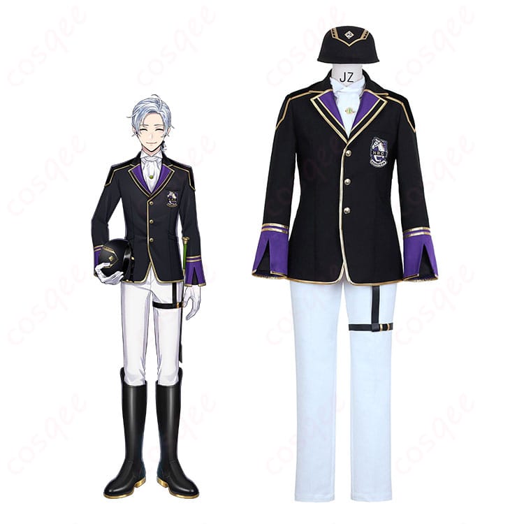 モデル着用の全身イメージ。ツイステッドワンダーランドのシルバー 馬術部クラブウェア一式を前面から確認できます。