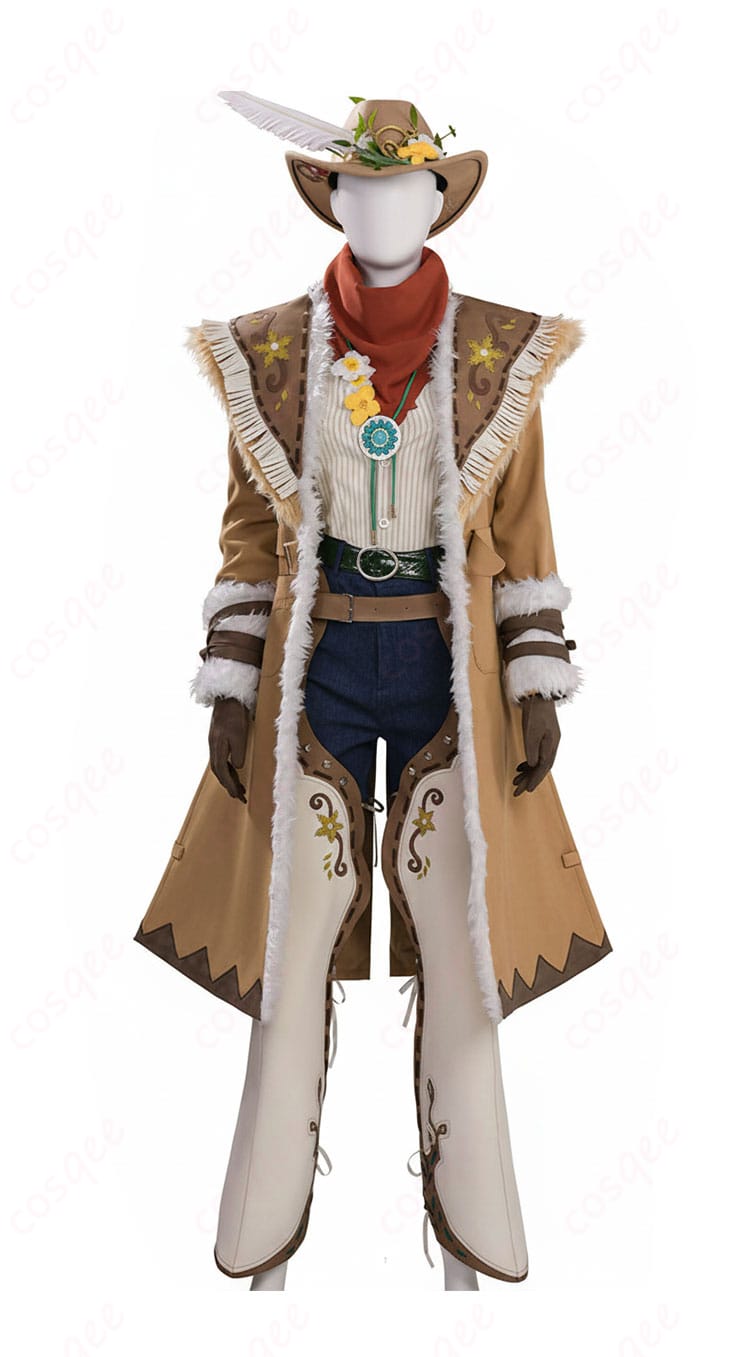 第五人格 カウボーイ『春の便り』コスプレ衣装の正面全体図。コートのハリ感と配色が確認できる。