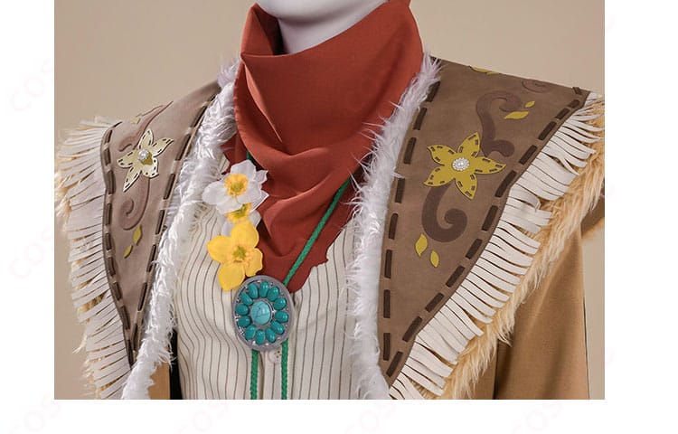 第五人格 カウボーイ『春の便り』襟元の装飾ディテール。ネックレスとマフラーの重なりが分かる。