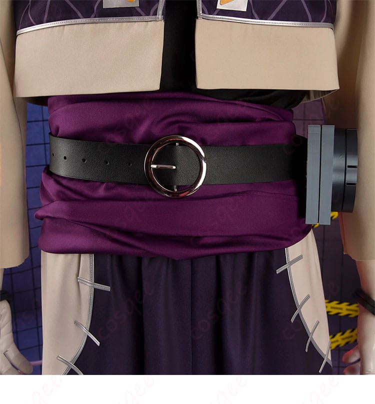 ガチアクタ ジャバー・ウォンガー コスプレ衣装の腰ベルト装飾と固定部のアップ。動いてもズレにくい設計。