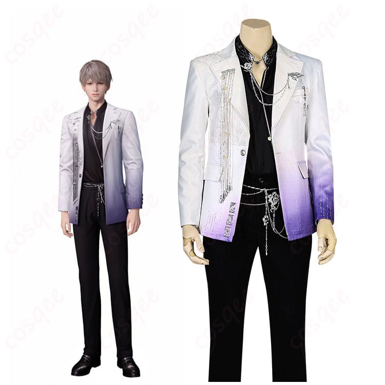 恋と深空 カレ共通『朝夕に浸る夢』コスプレ衣装をモデルが全身着用した写真。ロングコートとシャツ・ズボンのクールなシルエットが分かる。