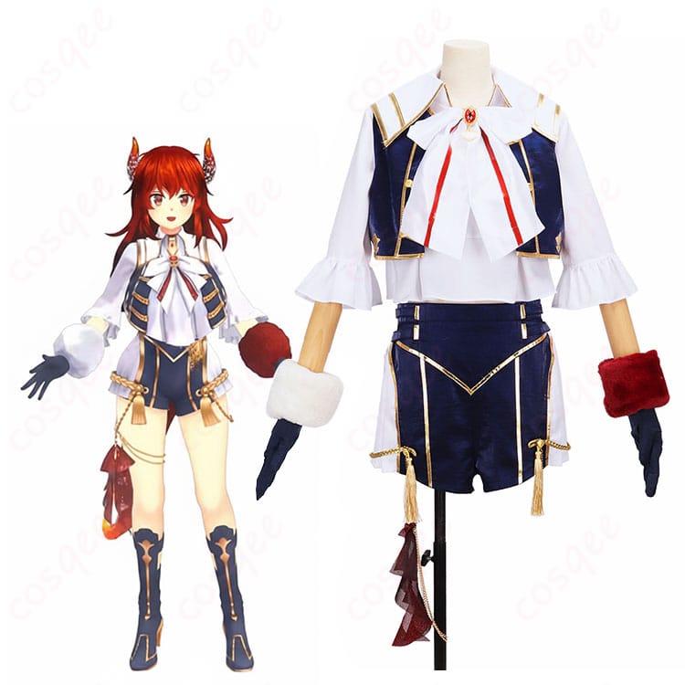 にじさんじ ドーラ 共通衣装の着用イメージ全身。コート・シャツ・スカーフ・ショートパンツを合わせた学園制服風スタイル。