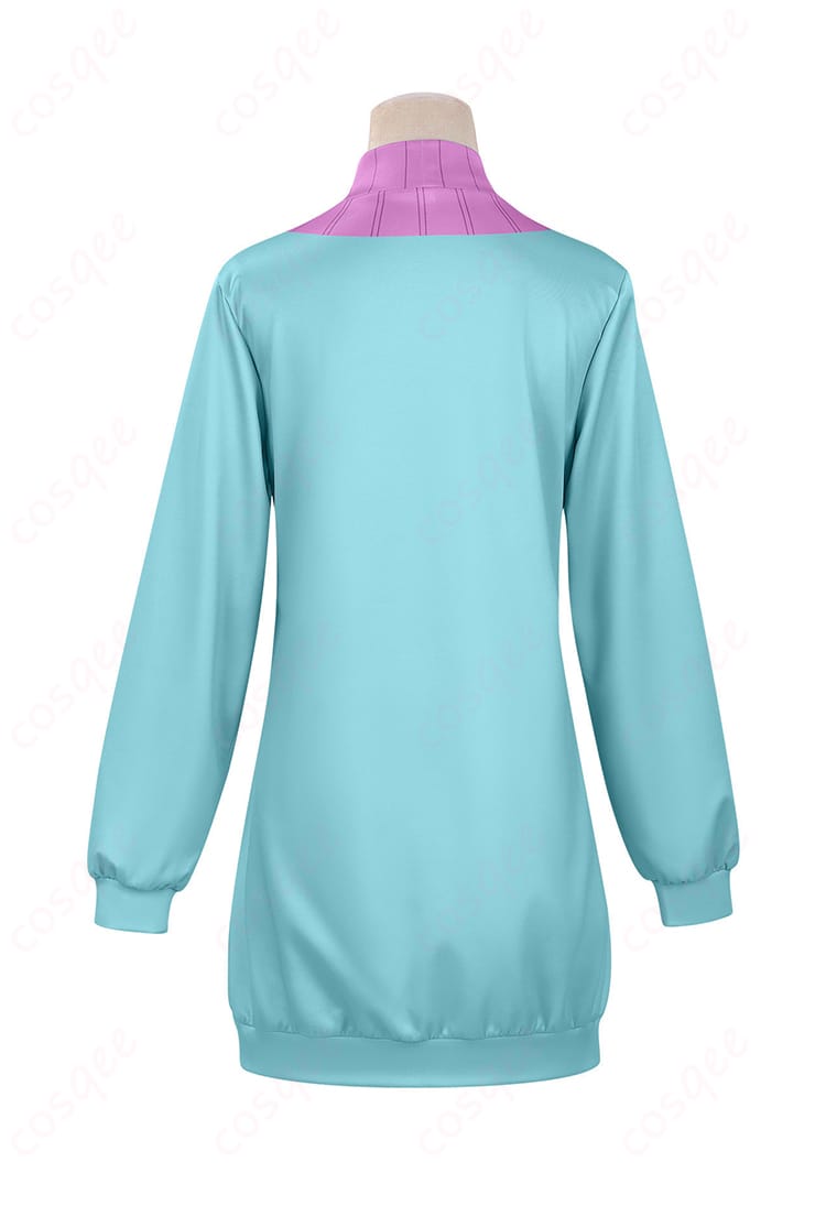 カヤのブルーパーカー衣装 背面全体（フード形状と丈感）