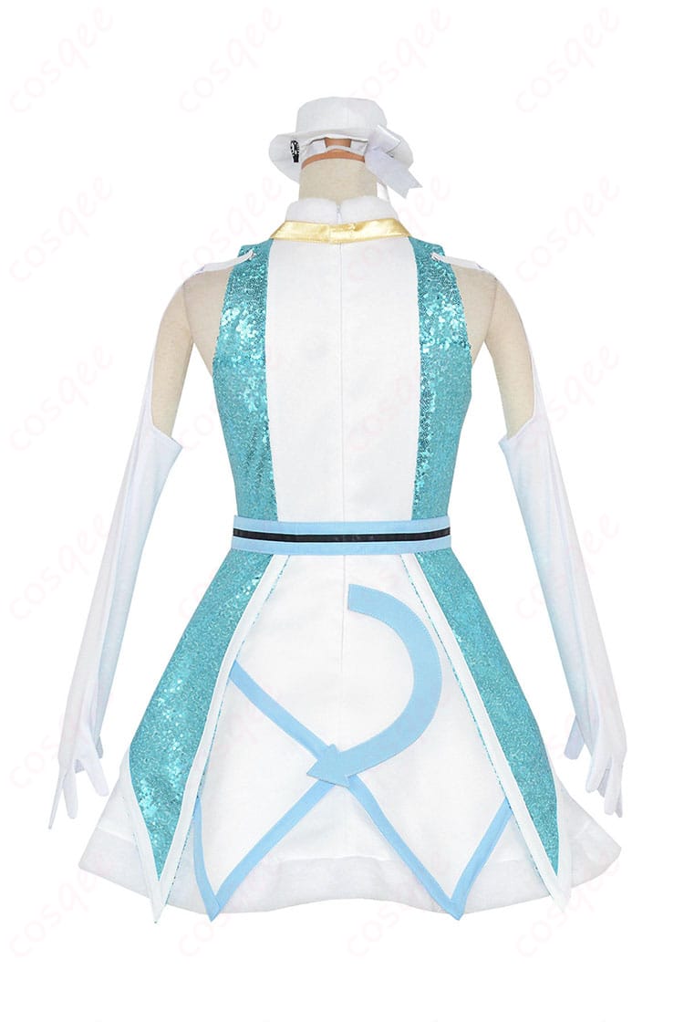 側面カット。ウエストシェイプとスカートのAライン、袖のボリューム感などシルエットの立体感が分かる