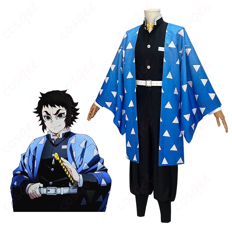 獪岳の鬼殺隊隊服コスプレを着用した全身イメージ。羽織と隊服の高コントラスト配色が映えるフルコーデ