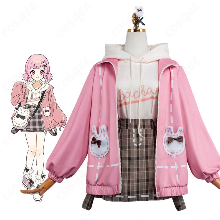 鳳えむ/草薙寧々 おさんぽうさちゃんコーデを着用した全身イメージ。ふんわりコートとスカート、髪飾り・尻尾の雰囲気が伝わる写真