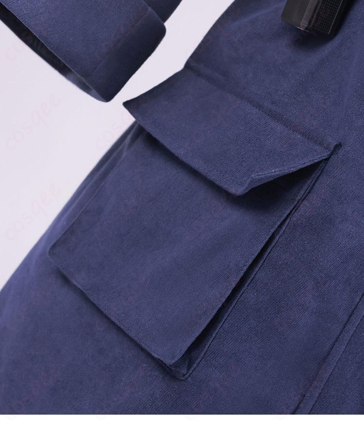 衣袋(ポケット)装飾のディテール。フラップとボタンの質感