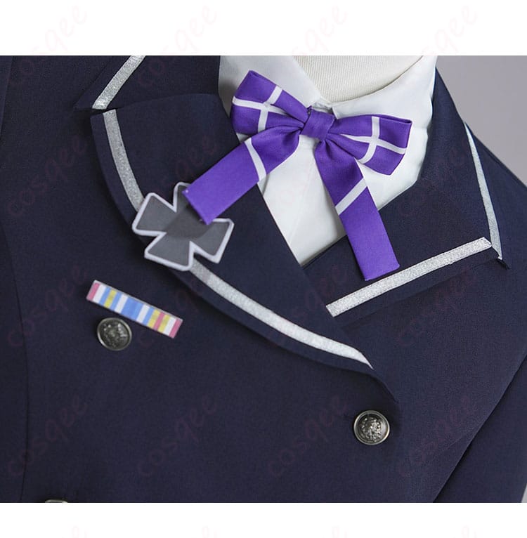 HK416『緋染め薄桜』襟元ディテール。リボンと胸飾りの配置、縫製の仕上がりを示すクローズアップ。