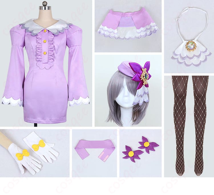 ユカリ衣装セット内容一式のレイアウト。ワンピースから小物まで