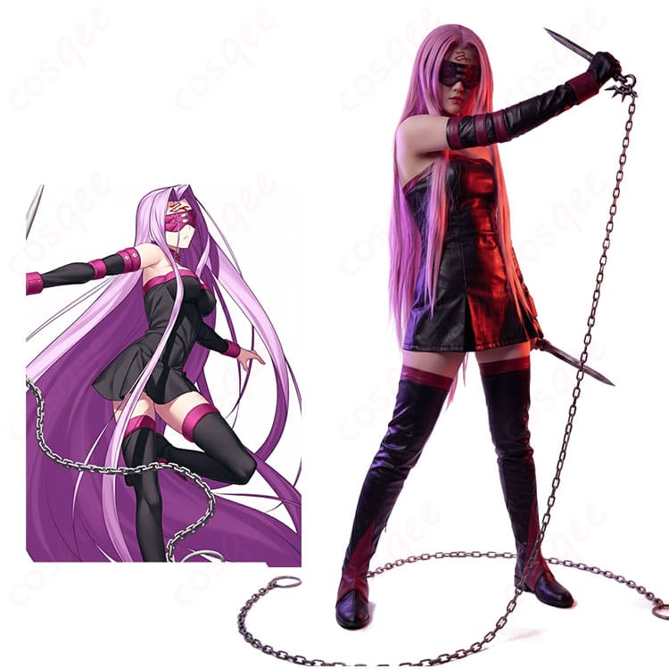 メドゥーサ（ライダー）第一再臨のフルセット着用イメージ。ベアトップと目隠しが映える全身カット