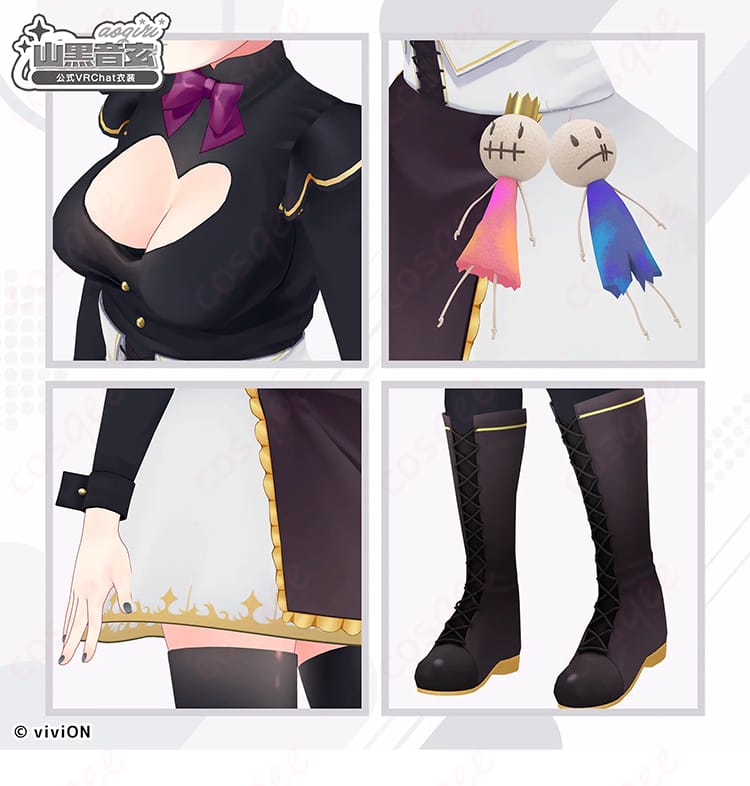 山黒音玄 初期衣装の装飾と縫製のクローズアップ。生地質感やステッチの仕上がりが分かるディテール写真