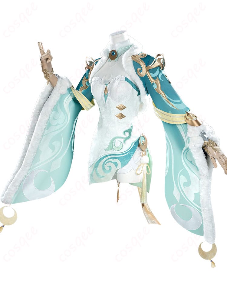 原神 茲白(しはく)コスプレ衣装の側面シルエット。レッグカバーとコート裾のラインが分かる角度。