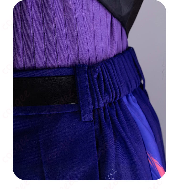 ズボンのウエスト装飾と前立ての作り。ベルトループとステッチワークの詳細。