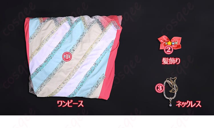 セット内容（ワンピース・髪飾り・ネックレス）の展開写真