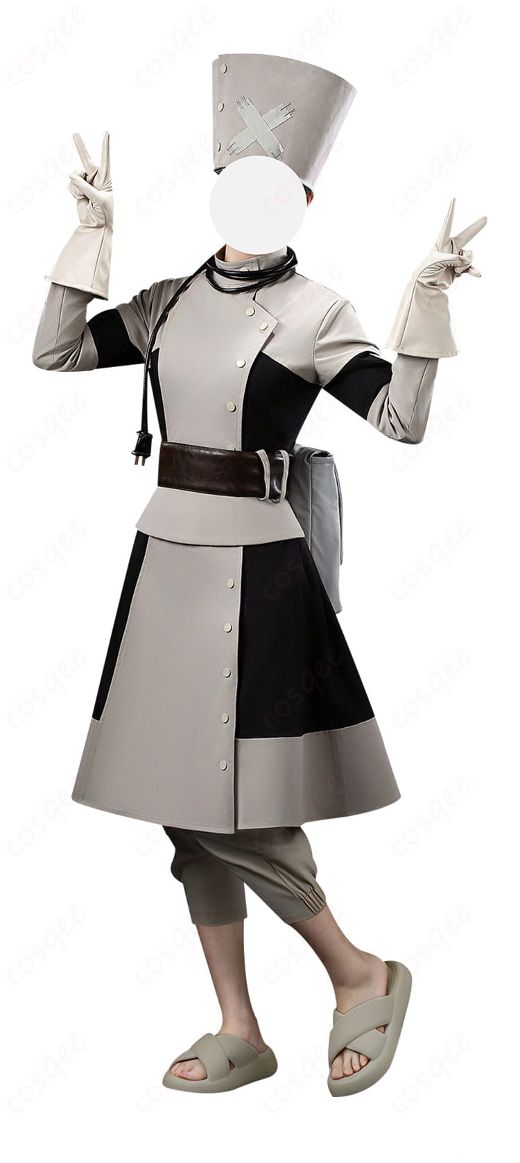 エイシア・スティルザ衣装の装飾ディテール。ベルト金具、コルセットベルト、グローブの質感を近接で表現。