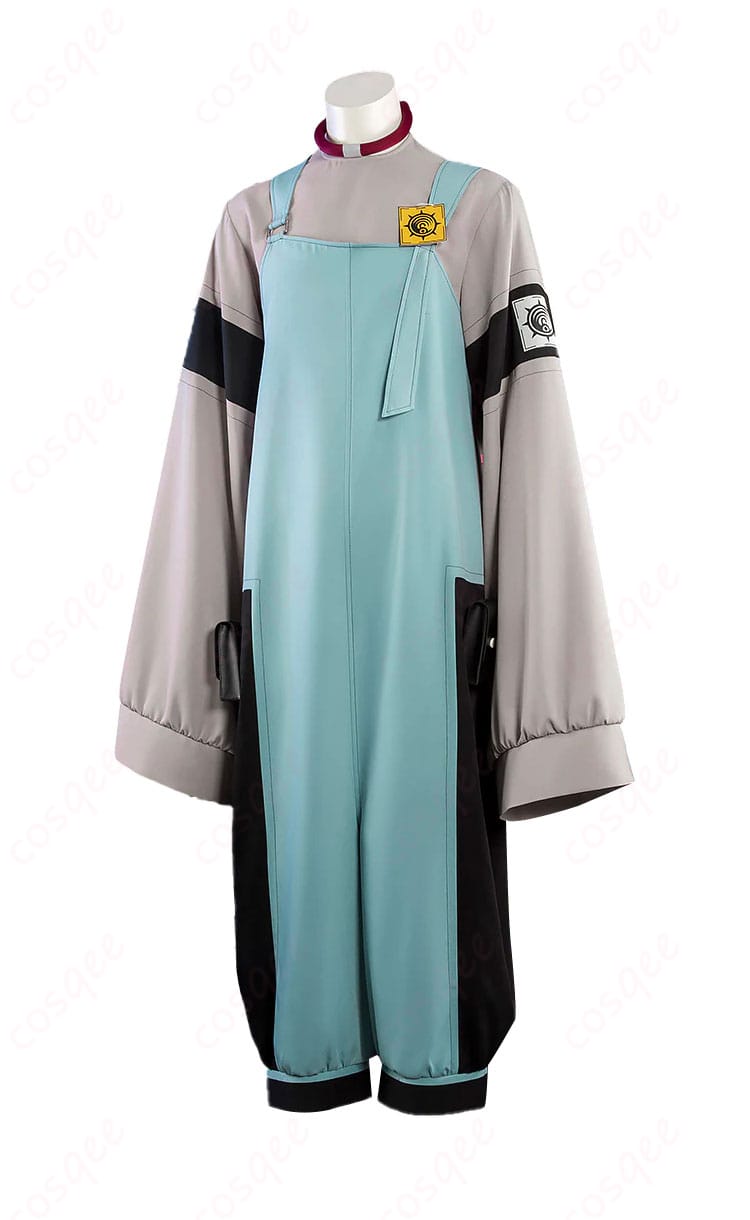 ディア・サンタ衣装の側面。サロペットのストラップ位置とレッグポーチの装着バランスを確認できる角度。