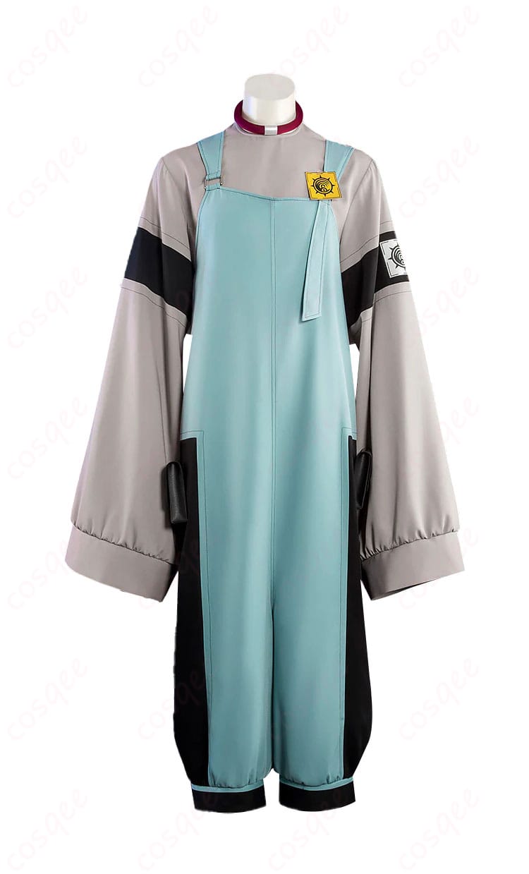 ディア・サンタ衣装のトップスとサロペット正面。ハリ感ある生地と落ち着いた配色が分かる全景。