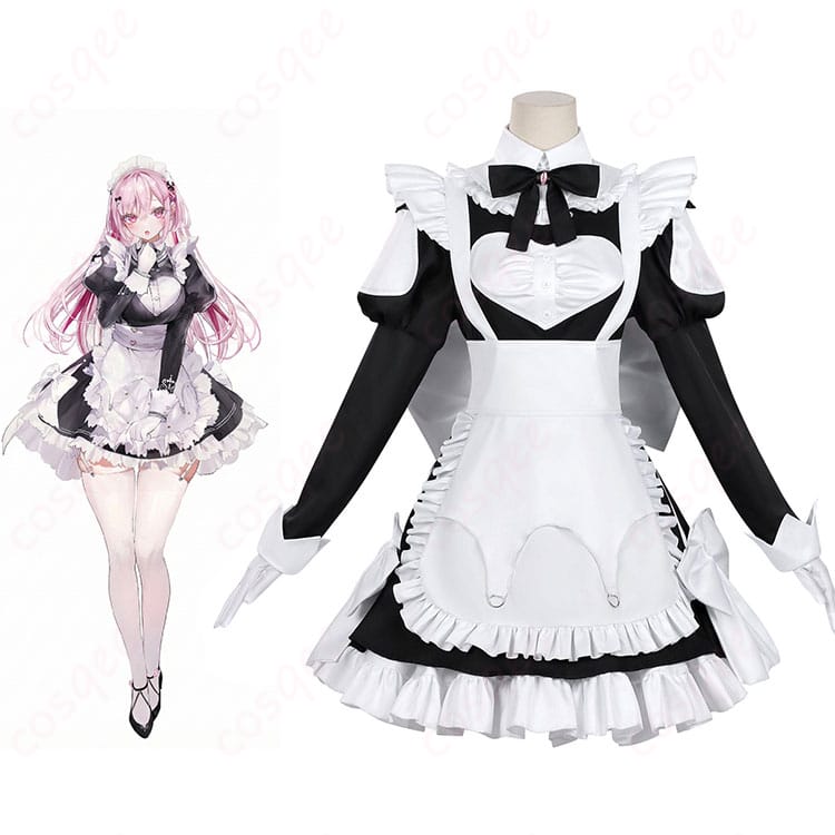 桃乃 ゴーストハウス メイド服の着用イメージ全身。上品なエプロンと背面リボンが映えるフルコーデ