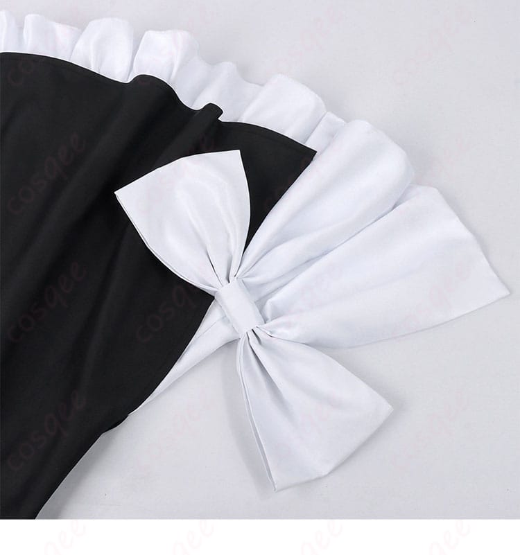 桃乃 メイド衣装のスカート裾ボウ装飾ディテール。リボンの立体感と縫製アップ