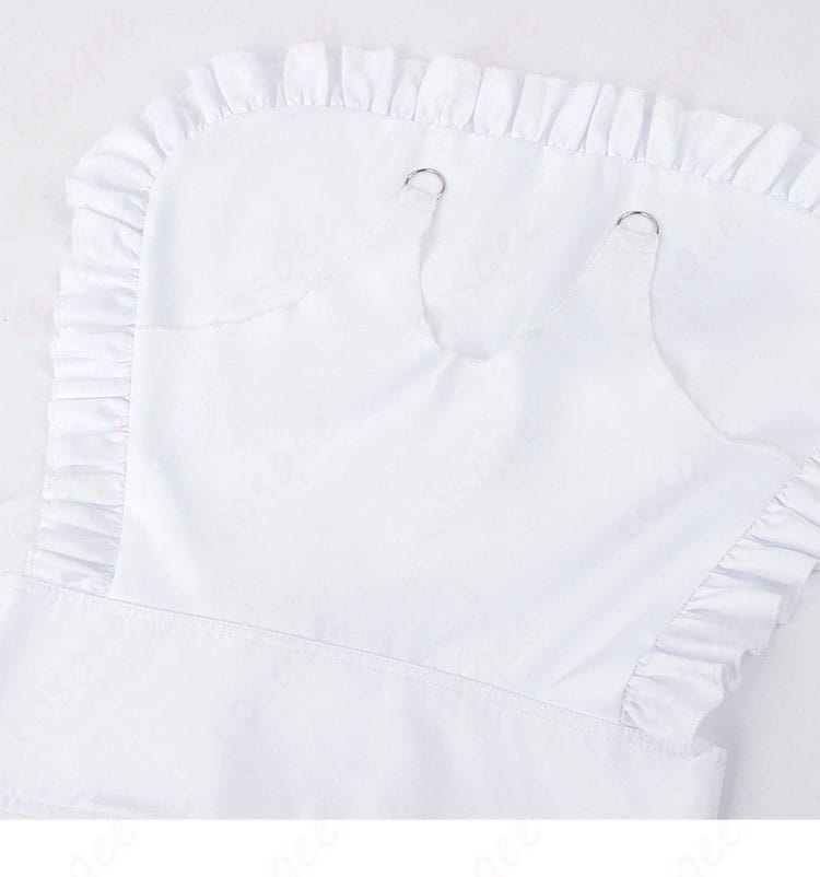 桃乃 メイド衣装のエプロン装飾ディテール。前掛けのカーブとトリムの縫い目