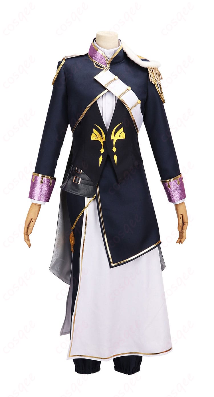 闇ノシュウ CONCERTO 共通衣装の正面ディテール。ジャケット・ベスト・シャツ・パンツのレイヤーと装飾配置を確認。