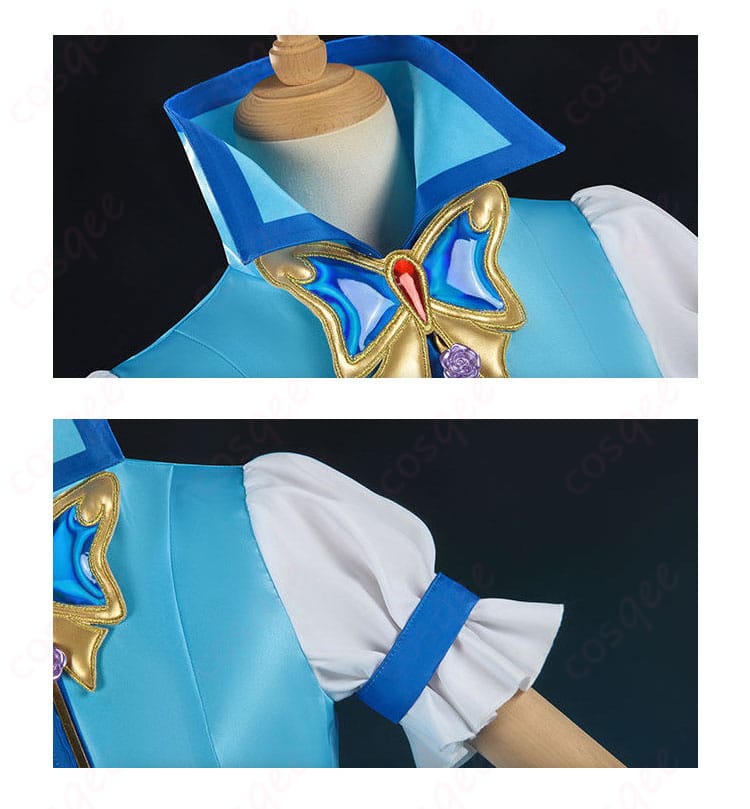 襟元と肩・袖の装飾ディテール画像(キュアアクアの上品なブルー配色)