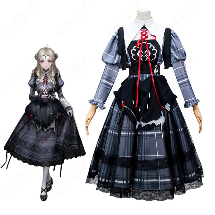 無期迷途 ルミナ 温泉旅館制服コスプレをモデルが着用した全身イメージ。和風エプロンとコルセットのシルエットが強調された写真。