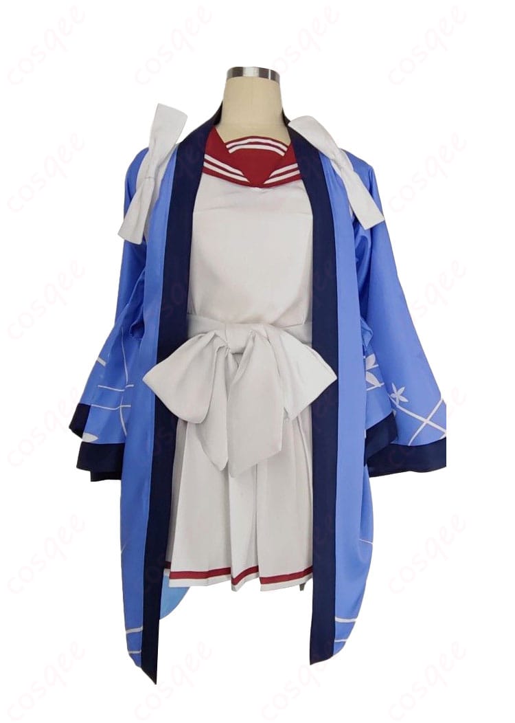 不破レンゲ 修行部制服コスプレの正面全体。羽織のシルエットと帯位置、トップスのバランスを確認できる。