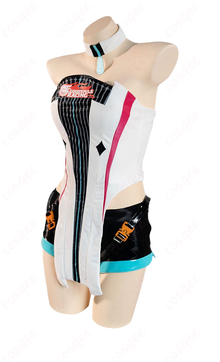 初音ミク レーシングミク2026Ver. 左側面。袖口とサイドラインのつながり、脚長効果のシルエットを確認できる。