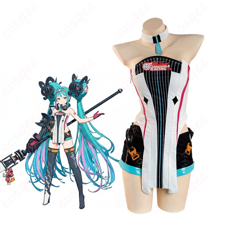 初音ミク レーシングミク2026Ver. コスプレ衣装を着用した全身イメージ。スポーティでサイバー感のある配色と美シルエットが映える。