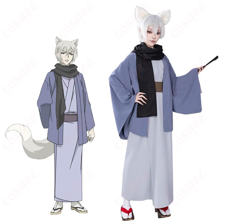 神様はじめました 巴衛 和装コスプレ 豪華版フルセット(着物・羽織・帯・マフラー・靴下・狐耳・尻尾)-1 全体イメージ