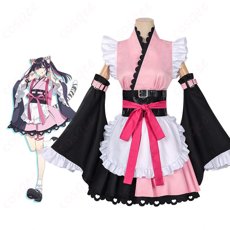 駒沢乃依の和装コスプレ衣装・全身正面カット(トップスとスカート、帯のシルエットが分かる)