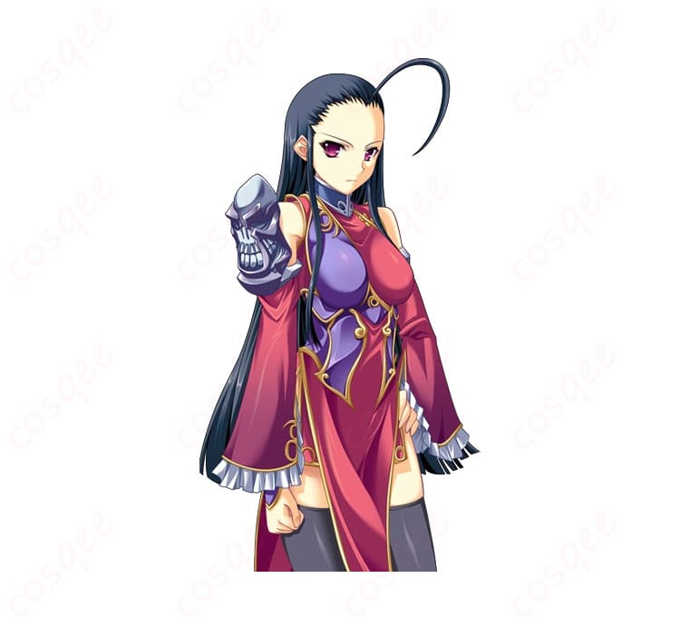 衣装全体の側面ディテール。肩から裾までの装飾配置とコントラストを見せる写真。