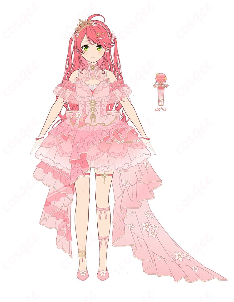 さくらみこのflower fantasista! アイドルドレス全身イメージ。華やかで上品なシルエットが映えるコーディネート。