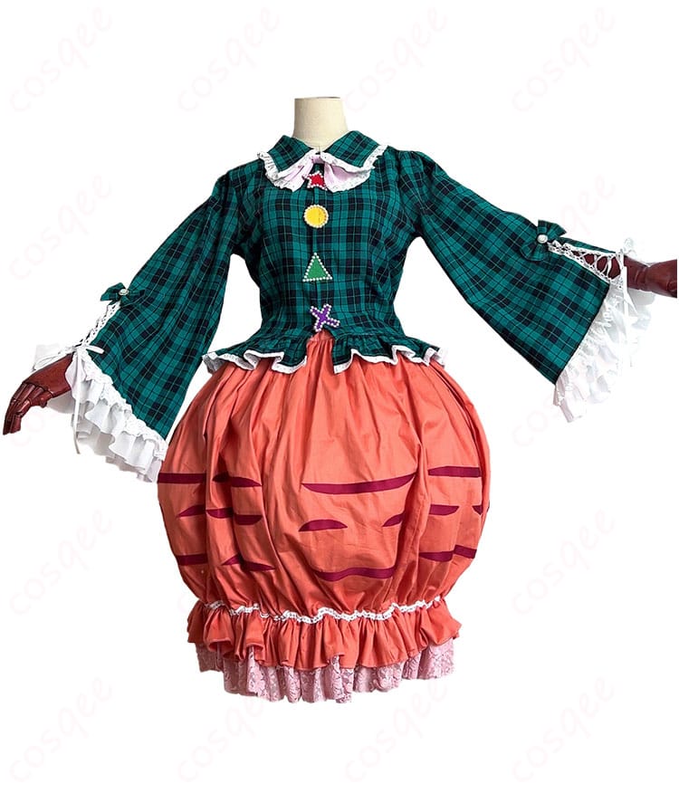 東方Project 秦こころ 二次創作アレンジ衣装の側面。フレアスカートの広がりとウエスト位置、輪郭が映えるライン設計を示すカット