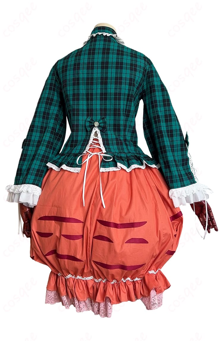 東方Project 秦こころ 二次創作アレンジ衣装の背面。着脱しやすい開閉構造と蝶結びのディテール、落ち着いた配色バランスが分かるカット