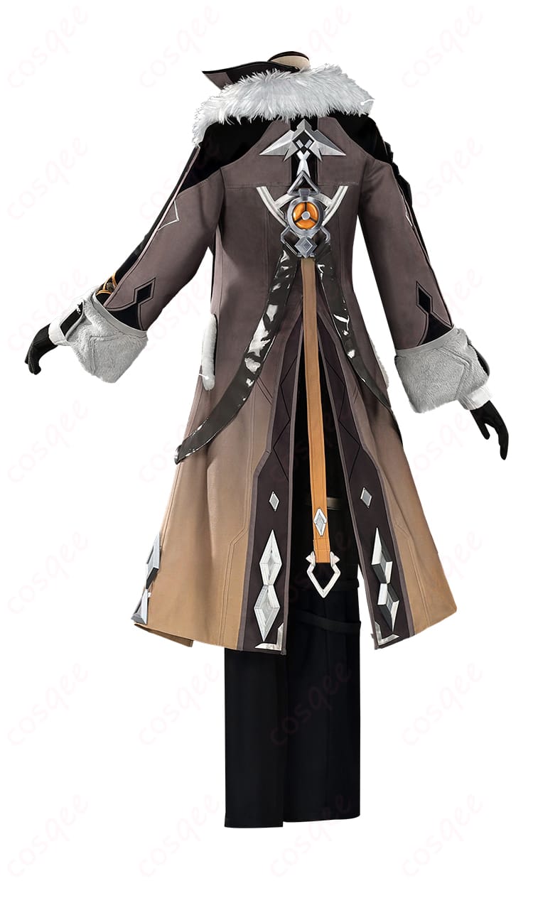 原神 イルーガ 衣装の背面。背中リボンと背中飾り、コート裾のライン構成を確認できるバックショット。