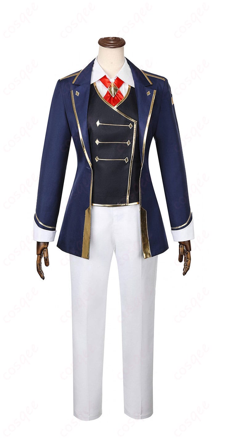 フジマサマーチ 勝負服コスプレの正面全体。コートとベストのシルエットが分かる構図。